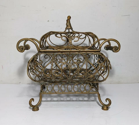 Vintage Wrought Iron French Wire Rustic Fruit Basket Bowl Victorian Centerpiece Cover