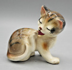 Vintage Tabby Calico Cat Figurine Licking Paw Porcelain Made in Japan 2" Tall