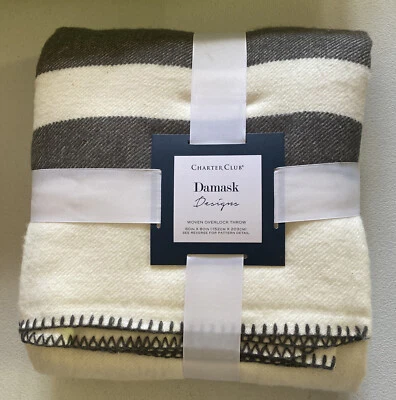 Charter Club Damask Designs Woven Overlock Oversize Throw, 60x80”, Ivory/Gray 👍 - Image 1 of 3