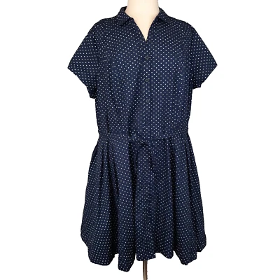 Vestido Camisa Ellos Mujer 3X Azul Blanco Lunares Algodón Retro Preppy Rockabilly Foto 1 de 4