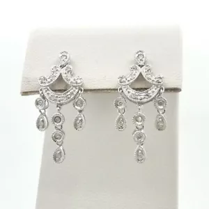 14k White Gold Natural Diamond Chandelier Dangle Earrings New - Picture 1 of 5