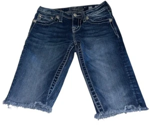 Miss Me Girls Cut Off Bermuda Shorts Sz 14 Embroidered Rhinestones Bling - Picture 1 of 8