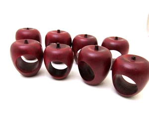 Lote de 8 servilleteros de madera rojos de manzana tallados de madera 2,5" - Imagen 1 de 4