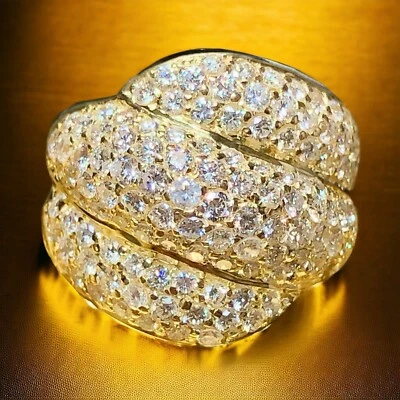 Estate 18K Yellow Gold Pave Diamond Wide Scalloped Bypass Ring 2.70cttw Sz 6.5 - Image 1 of 4