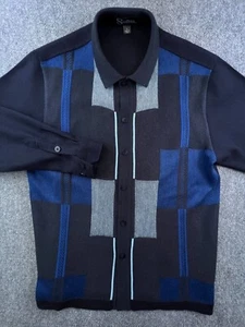 Silversilk Men's Large Button Up Knit Sweater Blue Geometric Rayon Blend - Picture 1 of 11