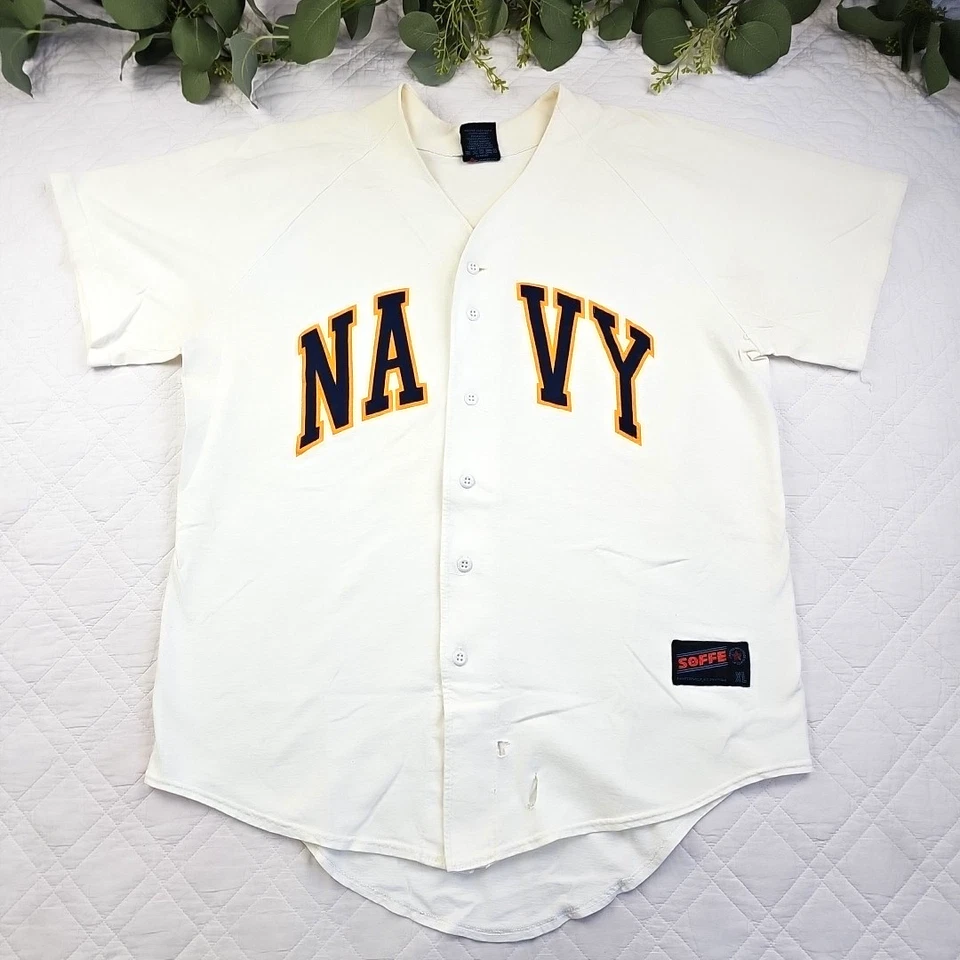VTG Navy Soffes Choice Men's White Baseball Jersey Size XL Made in USA Button - Image 1 of 4