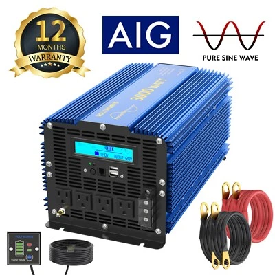 Pure Sine Wave Power Inverter 3000W/6000W 12V DC to 110V~120V AC USA Transistors - Image 1 of 4