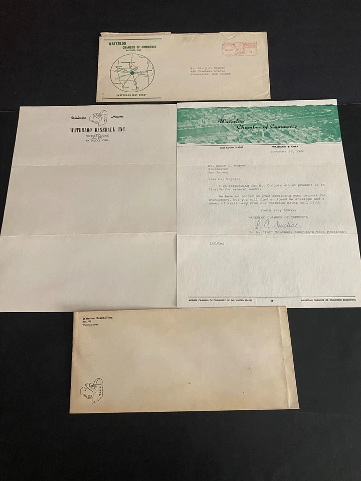 Waterloo Hawks 1960 (equipo de ligas menores de los Medias Rojas) papelería original firmada y envidia Foto 1 de 1