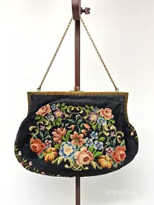 Vintage Tapestry Needlepoint Clutch Evening Purse Women's Floral Kiss Lock Clasp - Picture 1 of 7