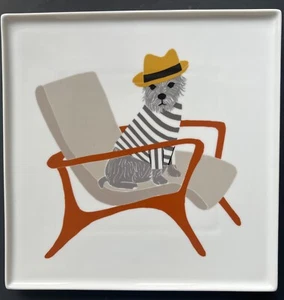 Claudia Pearson For  West Elm Terrier Dog Plate 11” Square Excellent Condition - Picture 1 of 5