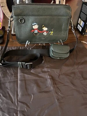 COACH X Peanuts Moss Green Heritage Convertible Crossbody Snoopy Used Mint Japan - Image 1 of 4