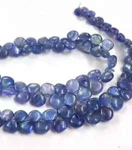 Natural Blue Tanzanite Smooth Heart Shape Beads 8" Tanzanite Plain Briolettes7mm - Picture 1 of 3