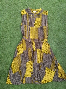 Shirt Geometric summer Dress NANETTE LEPORE Yellow Floral Belted UK 16 - Picture 1 of 12