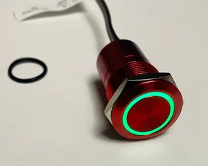 IP68 Illuminated Touch Switch M19 Momentary NO, Red Anodised, Green/Red 12-24V - Picture 1 of 10