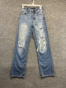 Jeans Aeropostale donna 0 regular anni 90 larghi dritti invecchiati denim baffi - Foto 1 di 12
