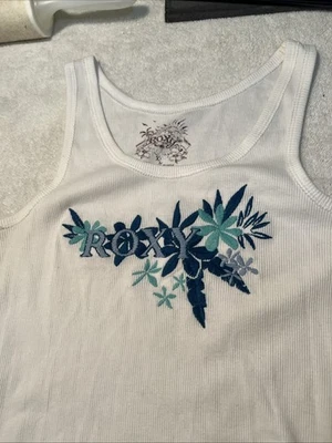 Roxy Women's Blue Floral Ribbed Tank Top In XL - Image 1 of 4