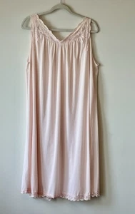 Shadowline Nightgown Womens Pink Nylon Vintage USA Made Lace 41” Long XL - Picture 1 of 11