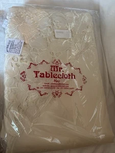 Mr TableCloth 72"x 108" with 12 embroidered Napkins NEW Floral White Beige - Picture 1 of 5