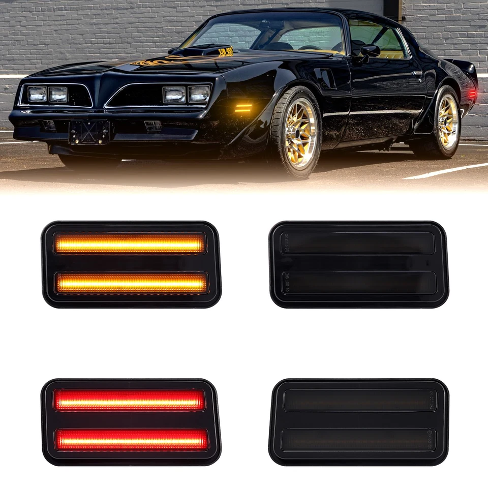 Lente de humo delantera trasera ámbar rojo LED luces de señalización laterales para Pontiac Firebird 70-81 Foto 1 de 4