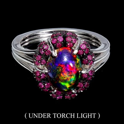 Anillo de plata de ley 925 ovalado ópalo negro 9x7 mm rubí Myanmar piedras preciosas tamaño 8 Foto 1 de 4