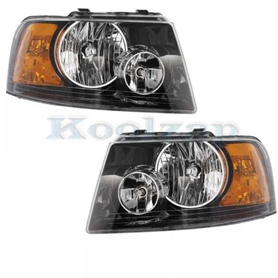 For 03-06 Expedition Headlight Headlamp Head Light Black Bezel w/Bulb SET PAIR Foto 1 de 4