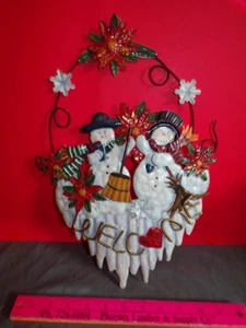 Muñecos de nieve hojalata y metal bienvenida colgante letrero de Navidad TAN BONITO Y COLORIDO - Imagen 1 de 4