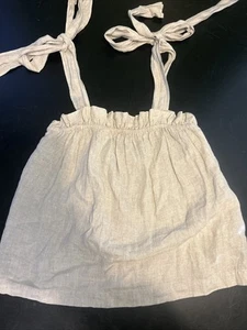 J. Crew Tie Shoulder Linen Tank Top XS Gauzy Boho Cottage Core Baby Doll Beige - Picture 1 of 5