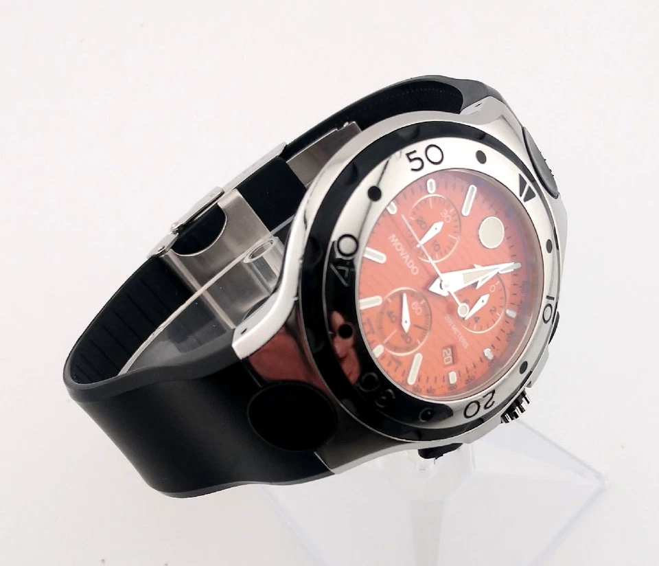 Relógio Movado Masculino Série 800 Cronógrafo SS/Raro Mostrador Laranja Modelo #84.C5.1896.1 - Imagem 1 de 4