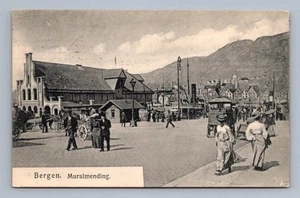 Antike Norwegen Postkarte BERGEN Wandmalmend Straßenszene 1906 - Bild 1 von 2