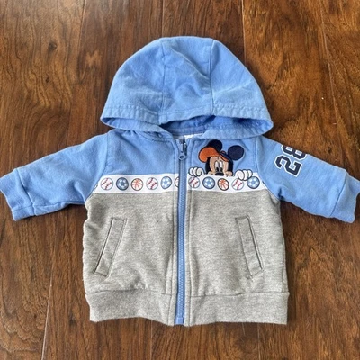 Disney Mickey Mouse  Zip Hoodie Sweatshirt Blue Embroidered, size baby 0-3  - Image 1 of 4