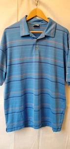 Nike Shirt Mens Sz XL Fit Dry Blue Golf Polo Striped Short Sleeve Pullover LOGO - Picture 1 of 5