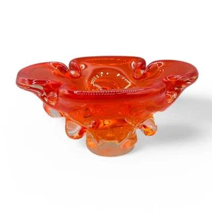 Large Vintage handmade fluorescent orange bowl, ashtray 4 lob - Canadian MCM - Picture 1 of 10