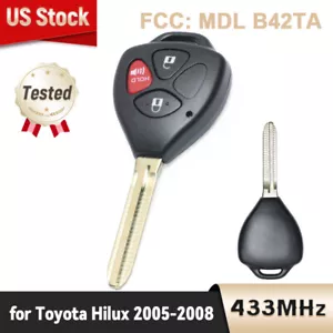 for TOYOTA Hilux 2005 2006 2007 2008 Remote Key Fob 433MHz + 4D67 Chip MDL B42TA - Picture 1 of 6