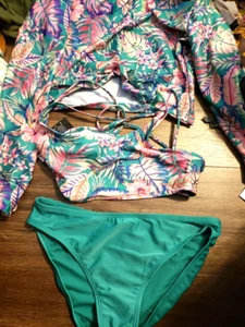 Art Class Girls Size XLarge 14 Tropical 3-Piece Bikini Swimsuit Rash Shirt NWT - Picture 1 of 2