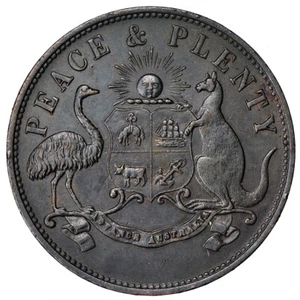 AUSTRALIA 1 Penny Token 1858 AU Peace & Plenty - Melbourne Victoria CV-$450 - Picture 1 of 2