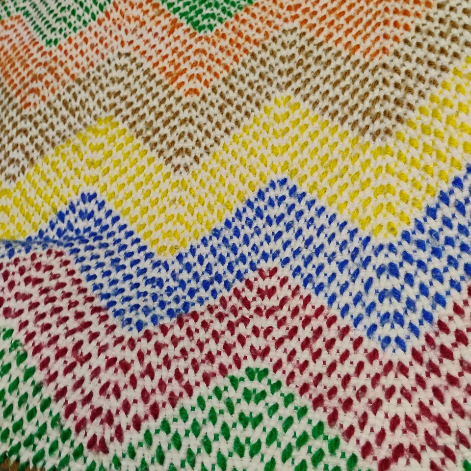 Vintage Handmade Geometric Design Chevron Crochet Simple Stitch Rainbow Afghan - Image 1 of 4