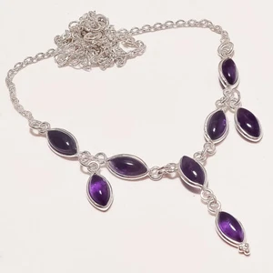 7.20 GM 925 Argento Sterling Naturale Ametista Gemma Mano Collana Misura 45.7cm - Foto 1 di 1