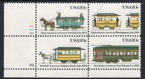 US #2059-2062 20¢ Streetcars LL Plate Block 1983 MNH - Picture 1 of 1