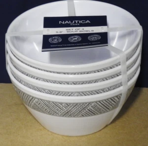 4 Nautica Gray & White Melamine Soup Cereal Bowls 5.8" NEW - Picture 1 of 3
