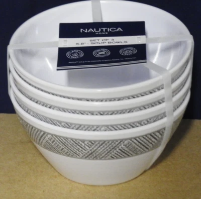 4 cuencos de sopa de cereal de melamina gris y blanca Nautica 5,8" NUEVO Foto 1 de 3