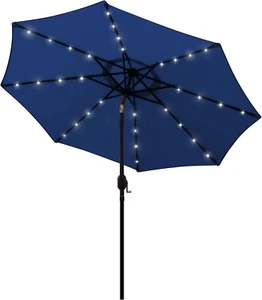 Blissun 9 Ft Solar Umbrella 32 LED Lighted Patio Umbrella Table Market Umbrella - Picture 1 of 12