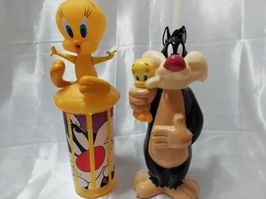VINTAGE 1999 TWEETY BIRD & 1996 SYLVESTER LOONEY TUNES TASSE/GLAS MIT STROHHALM - Bild 1 von 15
