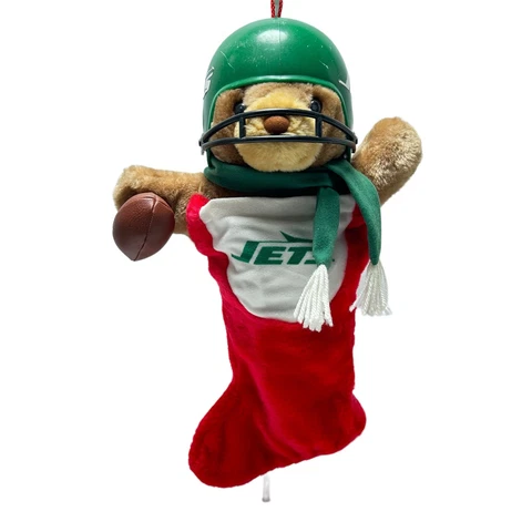 EUC! NFL Football New York Jets Plush Teddy Bear Christmas Stocking by Hunter Cover