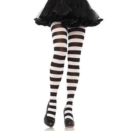 Meia-calça listrada larga preta e branca, Leg Avenue, tamanho único, pirata, palhaço, mímica - Imagem 1 de 1