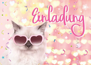 Einladungskarten zum Kindergeburtstag Katze Mädchen Einladungen Geburtstag