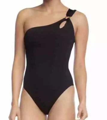 Traje de baño Trina Turk negro de un hombro talla 10 de una pieza L6556 Foto 1 de 3