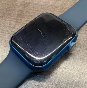 Apple Watch Series 7 45 mm 32 Go LTE (débloqué) A2477 aluminium bleu - rayé - Photo 1 sur 4