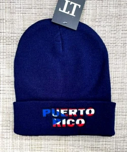 Gorro Bandera Puerto Rico PR Adulto Unisex Azul Marino 100% Acrílico Bordado - Imagen 1 de 2