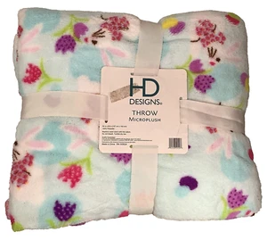 HD Designs Holiday Easter Bunny-Floral Tulips Print Microplush Throw Blanket-New - Picture 1 of 7