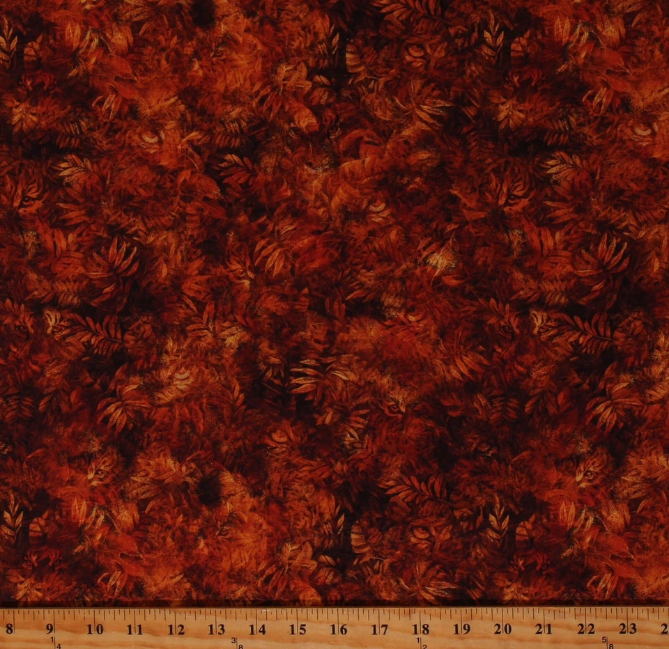 Cotton Eye of the Tiger Animals Brush Leaves Fabric Print by the Yard D375.83 Foto 1 de 1